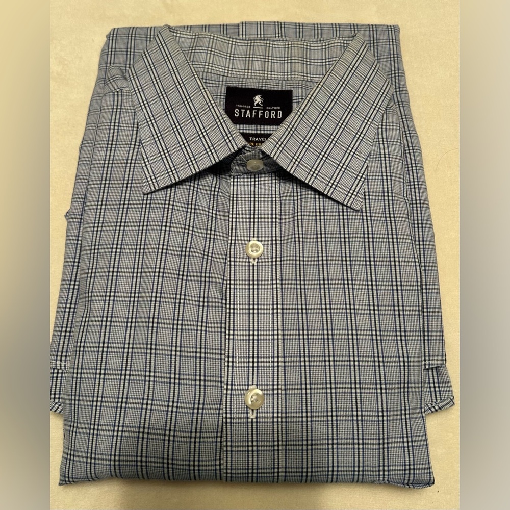 Stafford Men's Travel Plaid Dress Shirt - Size 17, 38/39 X-Tall